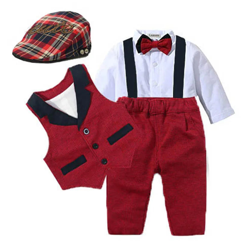 Baby Boy Suits - Romper + Vest + Hat Formal Suit 0- 24 M