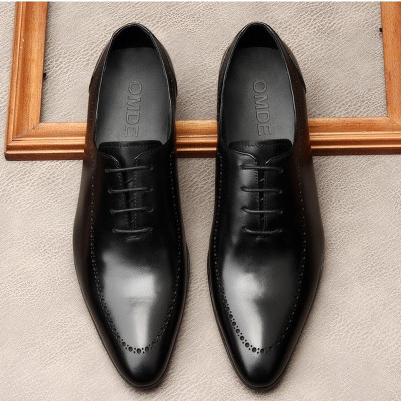Genuine Leather Pointed Toe Lace up Dress Shoe