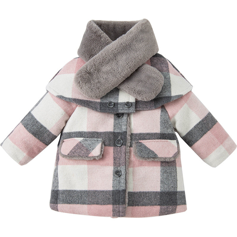 Mid-length Plaid Wool Scarf Jacket 3-Piece Outfit