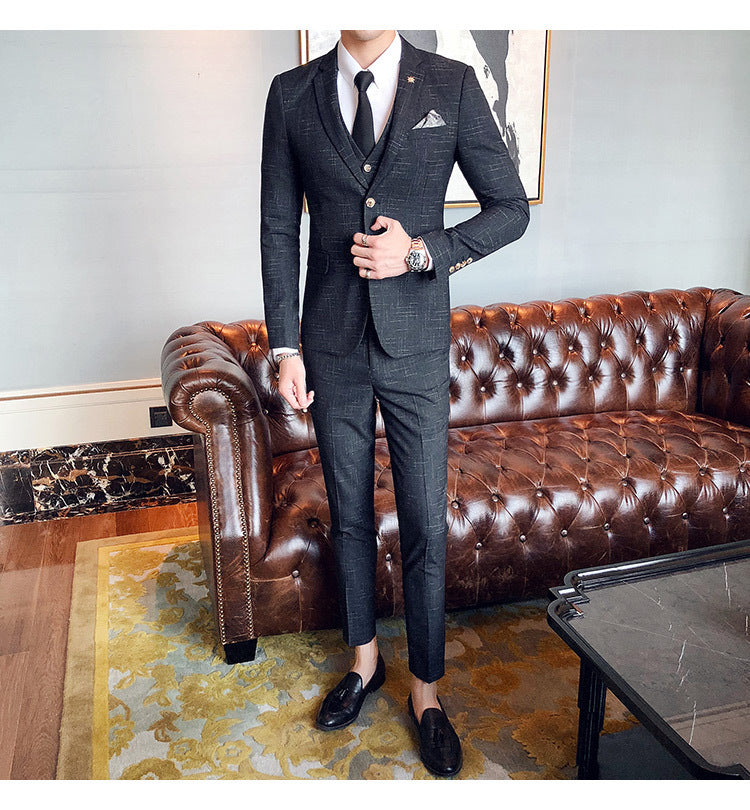 Interlining Slim-fit Single Breasted Three-Piece Suit