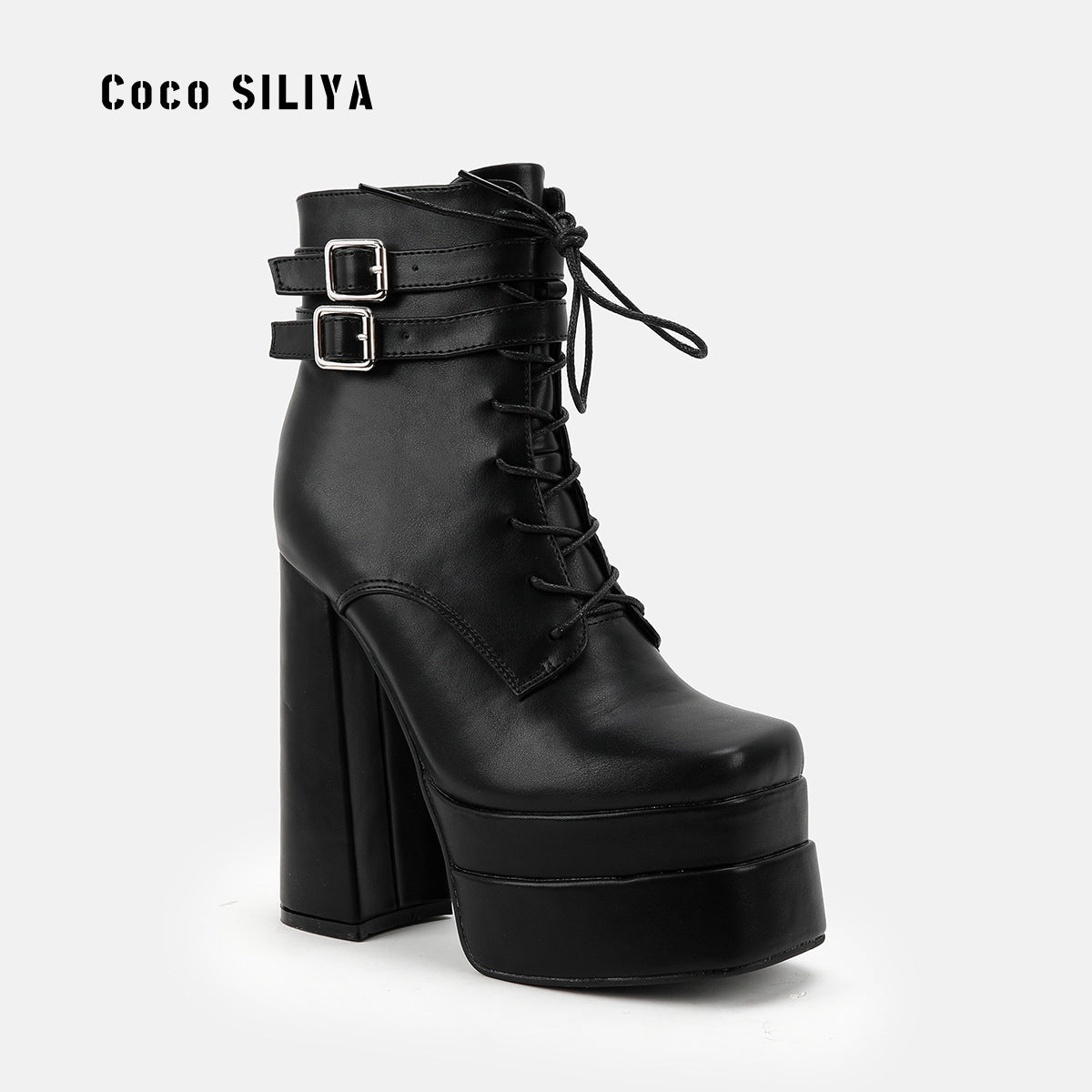Ultra-High Heeled Waterproof Platform Leather Boots