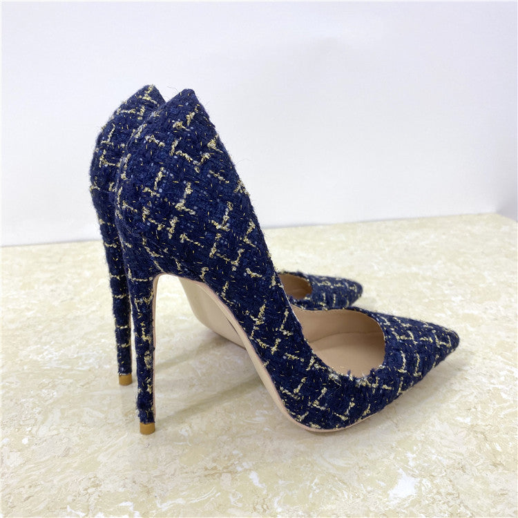 Woven Pointed Toe Stiletto High Heels