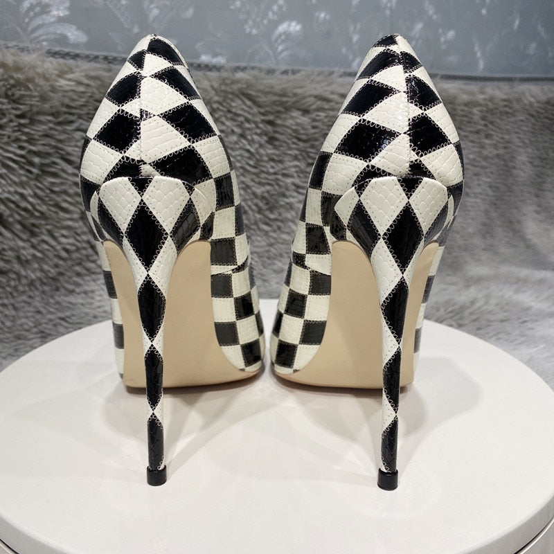Tikicup Checkered Pointy Toe Stiletto High Heels