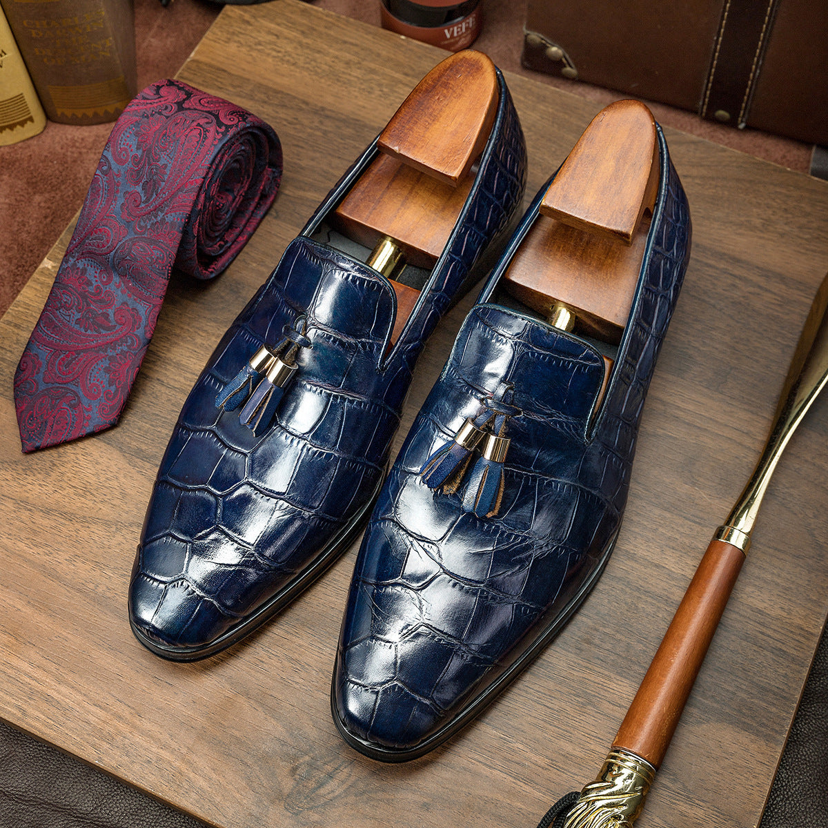 Genuine Leather Croc Print Dress Shoes