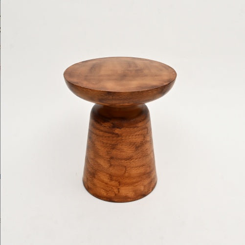 Decorative Iron Round Side Table With Natural Wood Finish