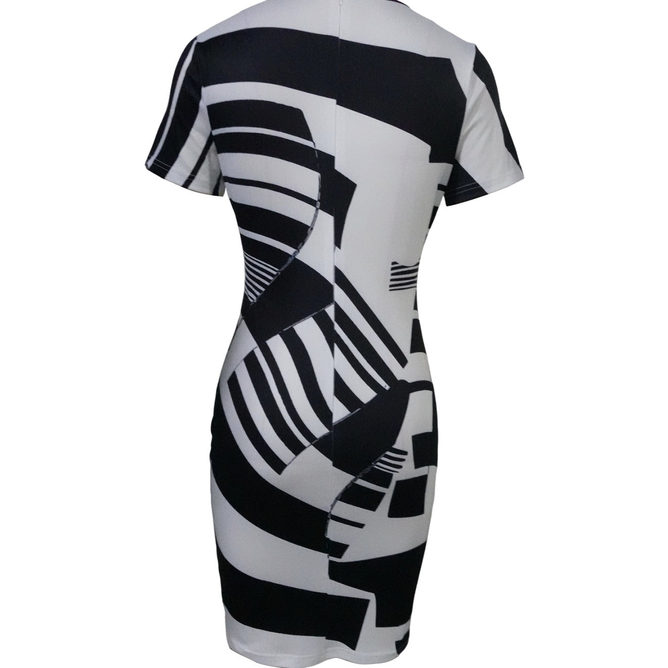 Round Neck Printed Waist Cinching Hip Hugging Dress