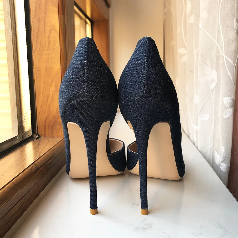 Navy Blue Denim High Heels