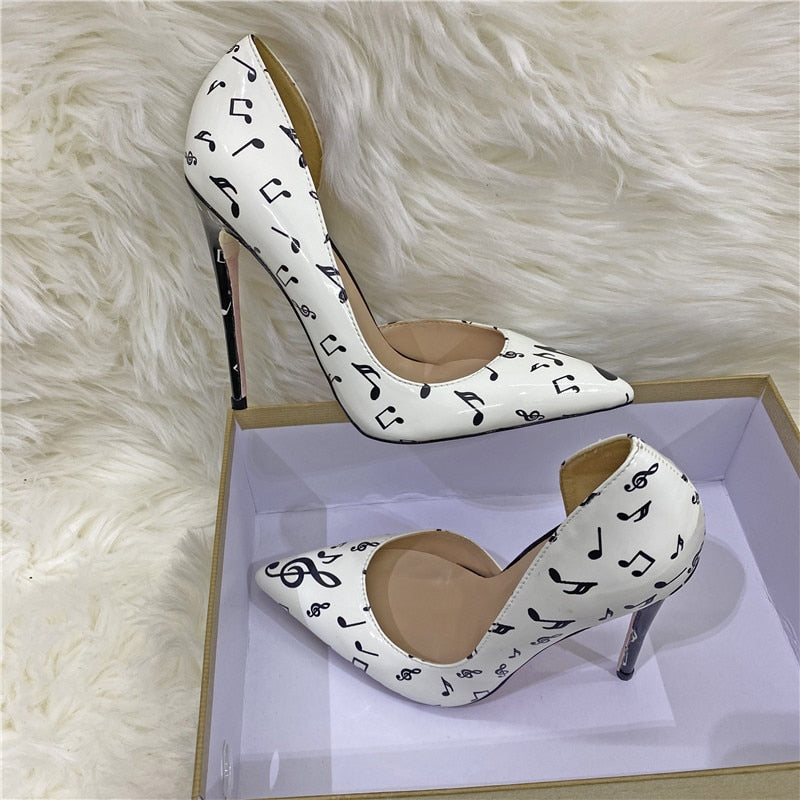 Veowalk Melody Print Pointy Toe Stiletto High Heels