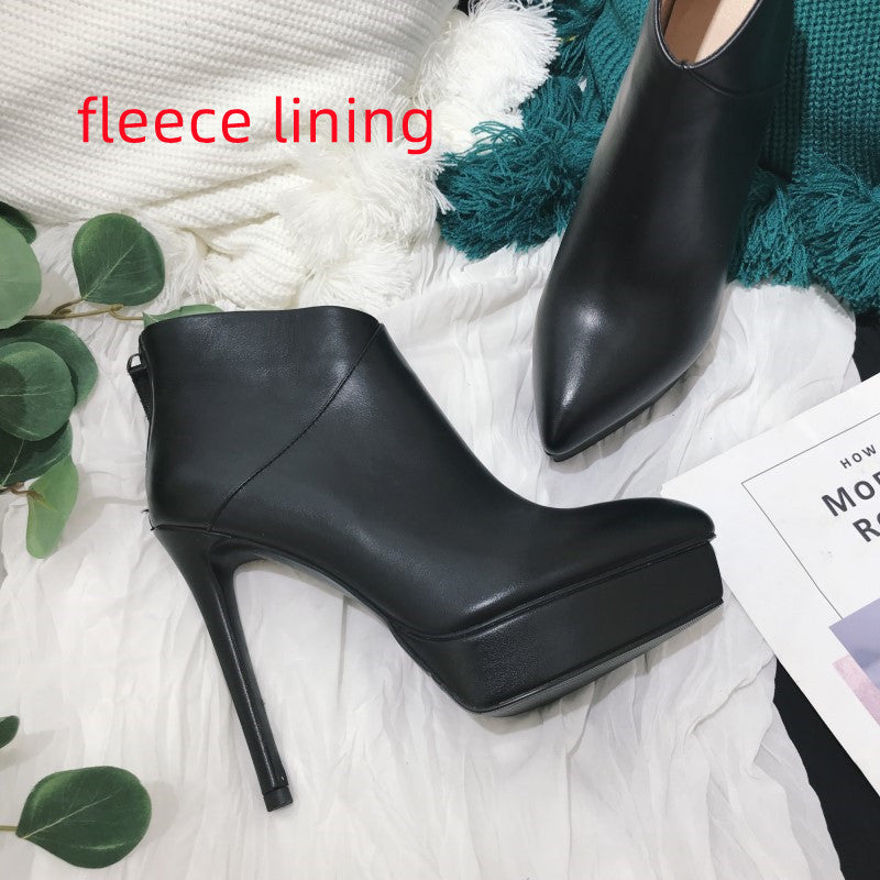 Leather High-heeled Stiletto Ankle Boots