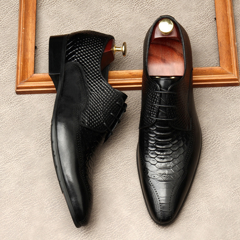 Leather Snakeskin Pattern Lace-Up Dress Shoes