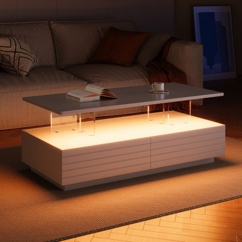 Rectangular LED Lights Coffee Table with 2 Drawers