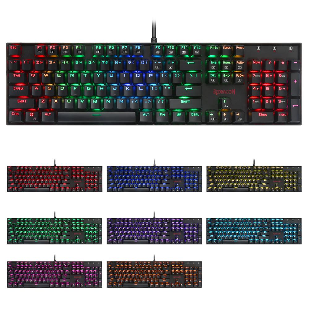 Redragon USB Mechanical Ergonomic RGB LED Gaming Wired Keyboard