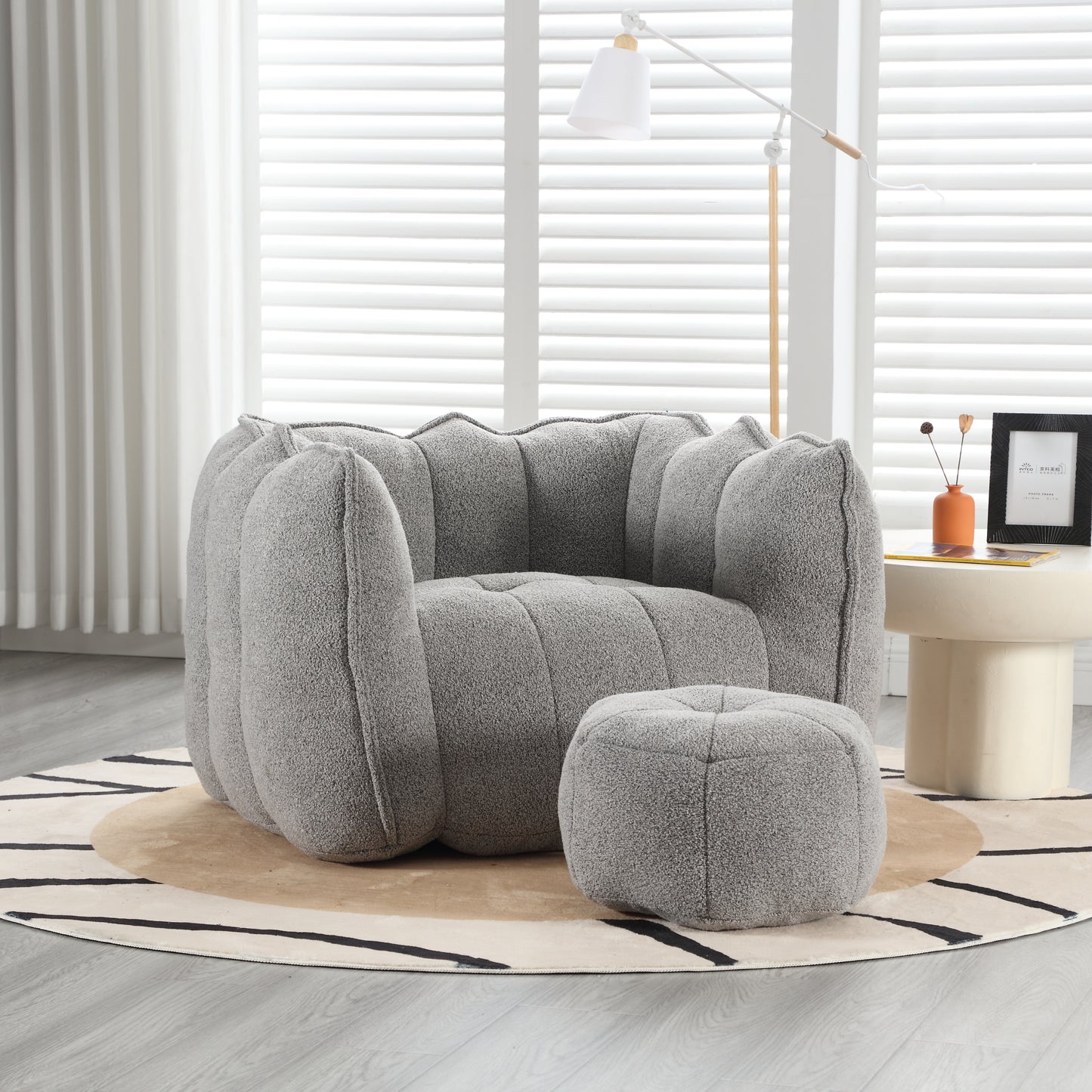 Soft Bean Bag Chair with Footstool - Grey