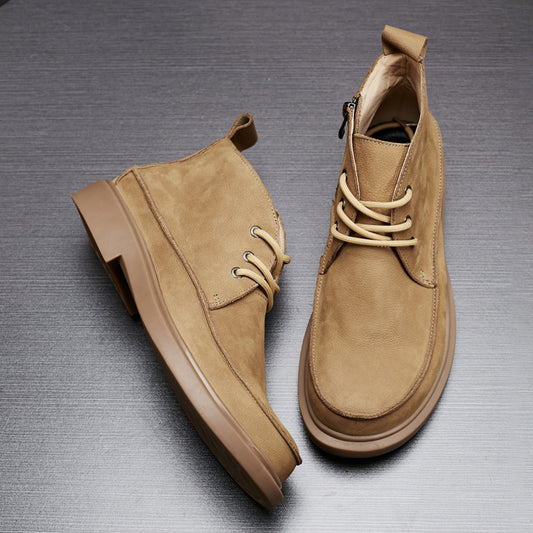Genuine Leather Lace up Zipper Boots