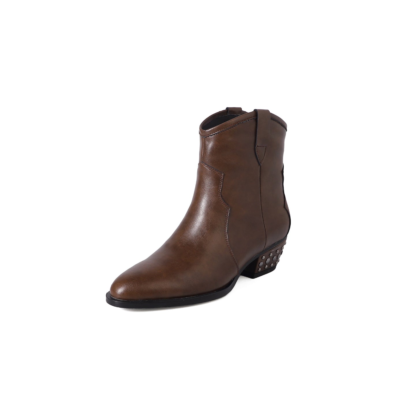 Sharp Toe Cowhide Thick Heel Rivet Cowboy Boots