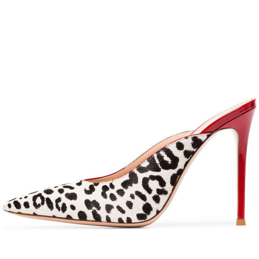 Leopard-Patterned Suede Stiletto Pointed Mueller Heels
