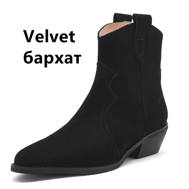 Suede Thick Heel Ankle Cowboy Boots