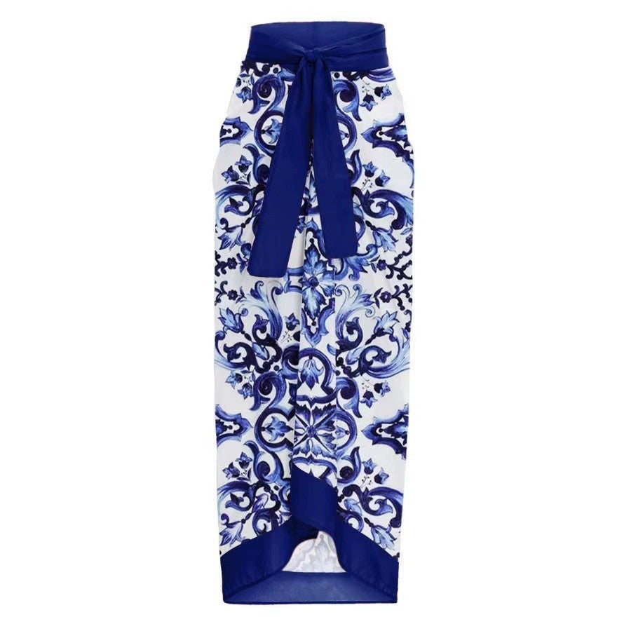 Retro Print Spaghetti Strap Swimsuit Set