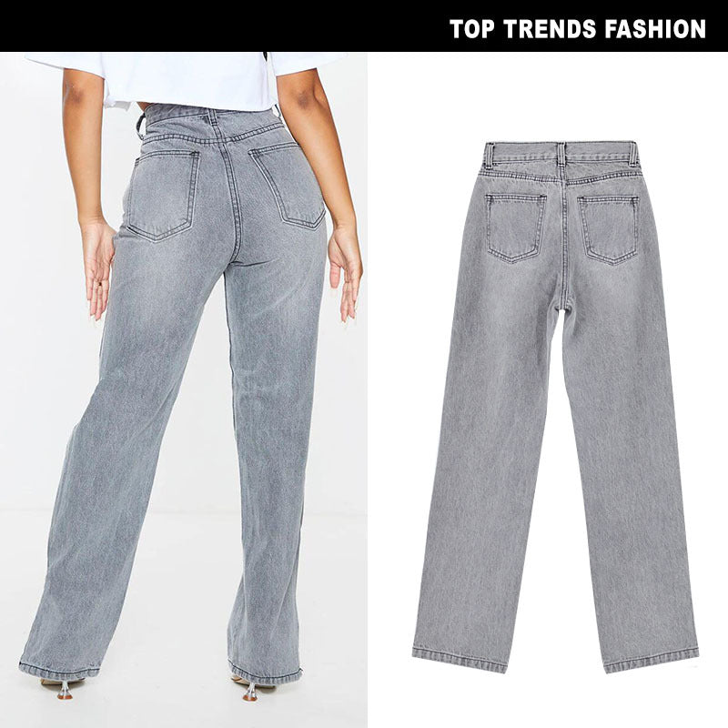 Distressed High Waist Straight Leg Jeans