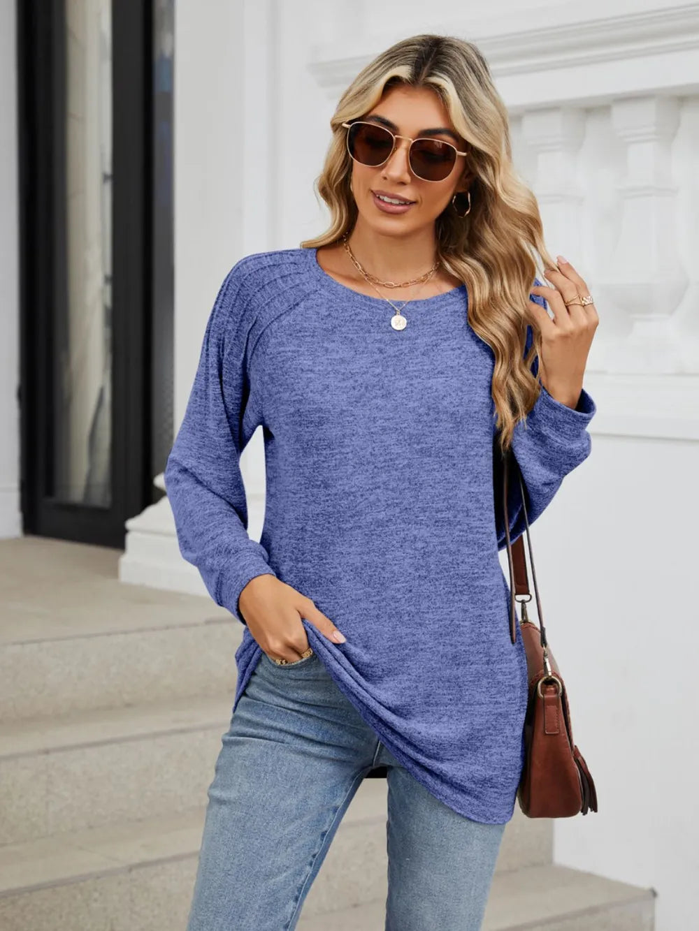 Round Neck Loose Drawstring Sweater