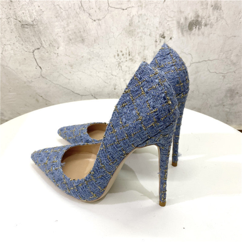 Woven Pointed Toe Stiletto High Heels