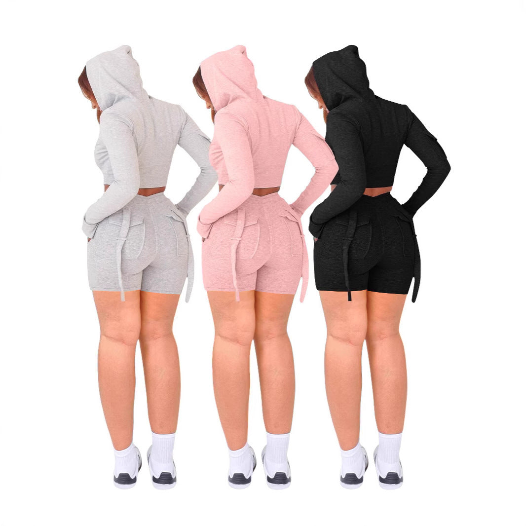 Cropped Sweatshirt Two-Piece Short Set