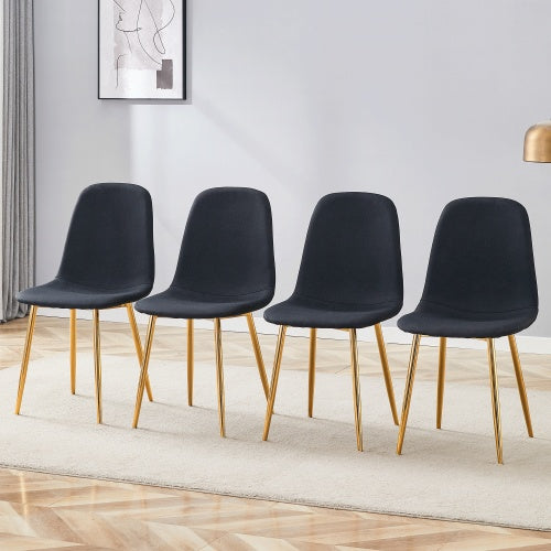Linen High Resilience Dining Chair With Metal Golden Leg - Set Of 4
