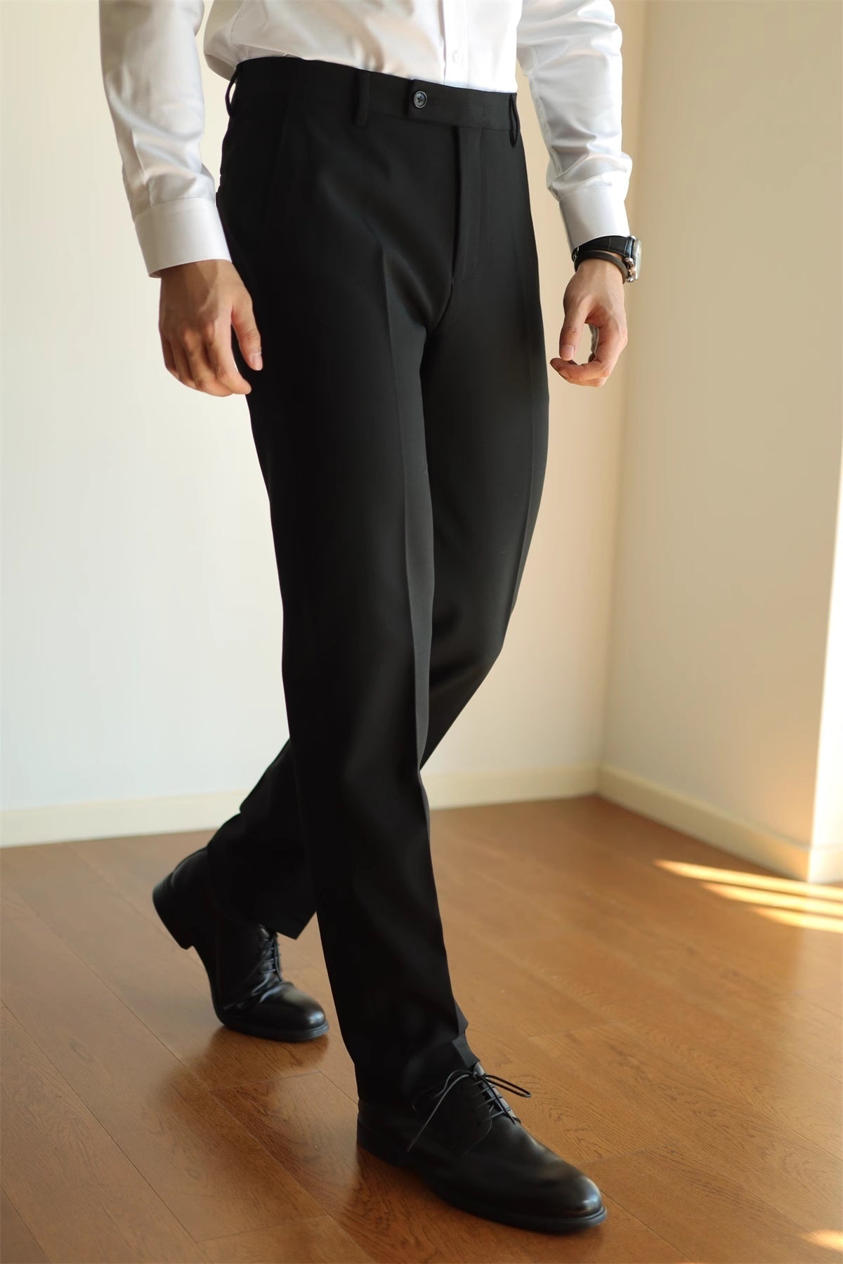 Slim Fit Elastic Straight Commuter Trousers