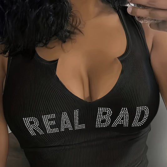 "Real Bad" Rhinestone Letter Cropped Tank