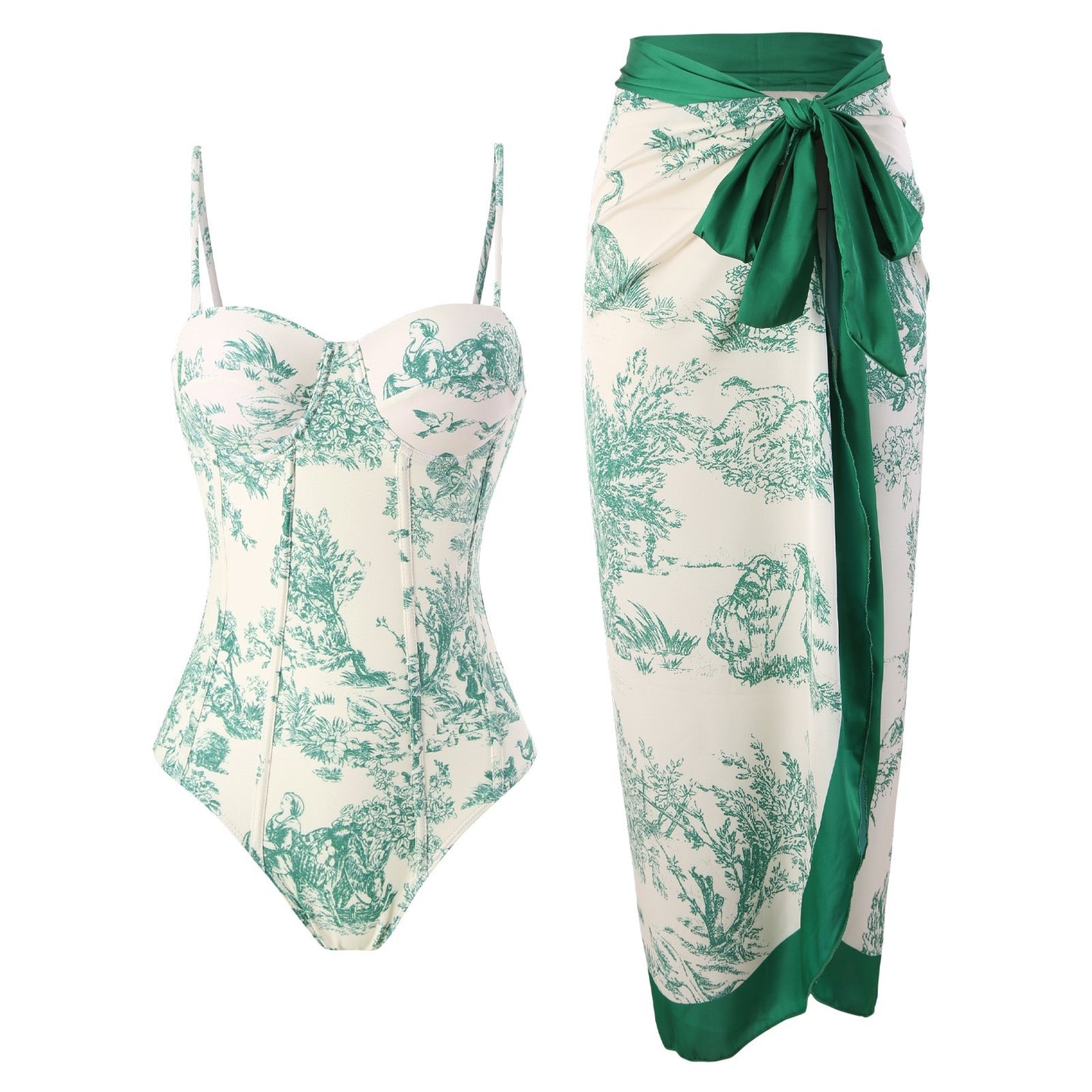 Floral One-Piece Spaghetti Strap Swimsuit Set