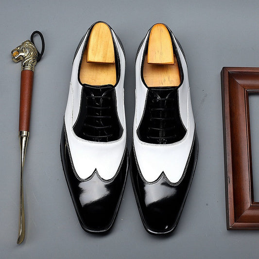 Pointed Black And White Retro Dress Shoes
