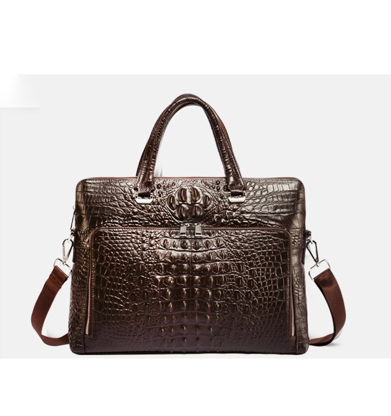 Genuine Leather Croc Pattern Laptop Messenger Bag