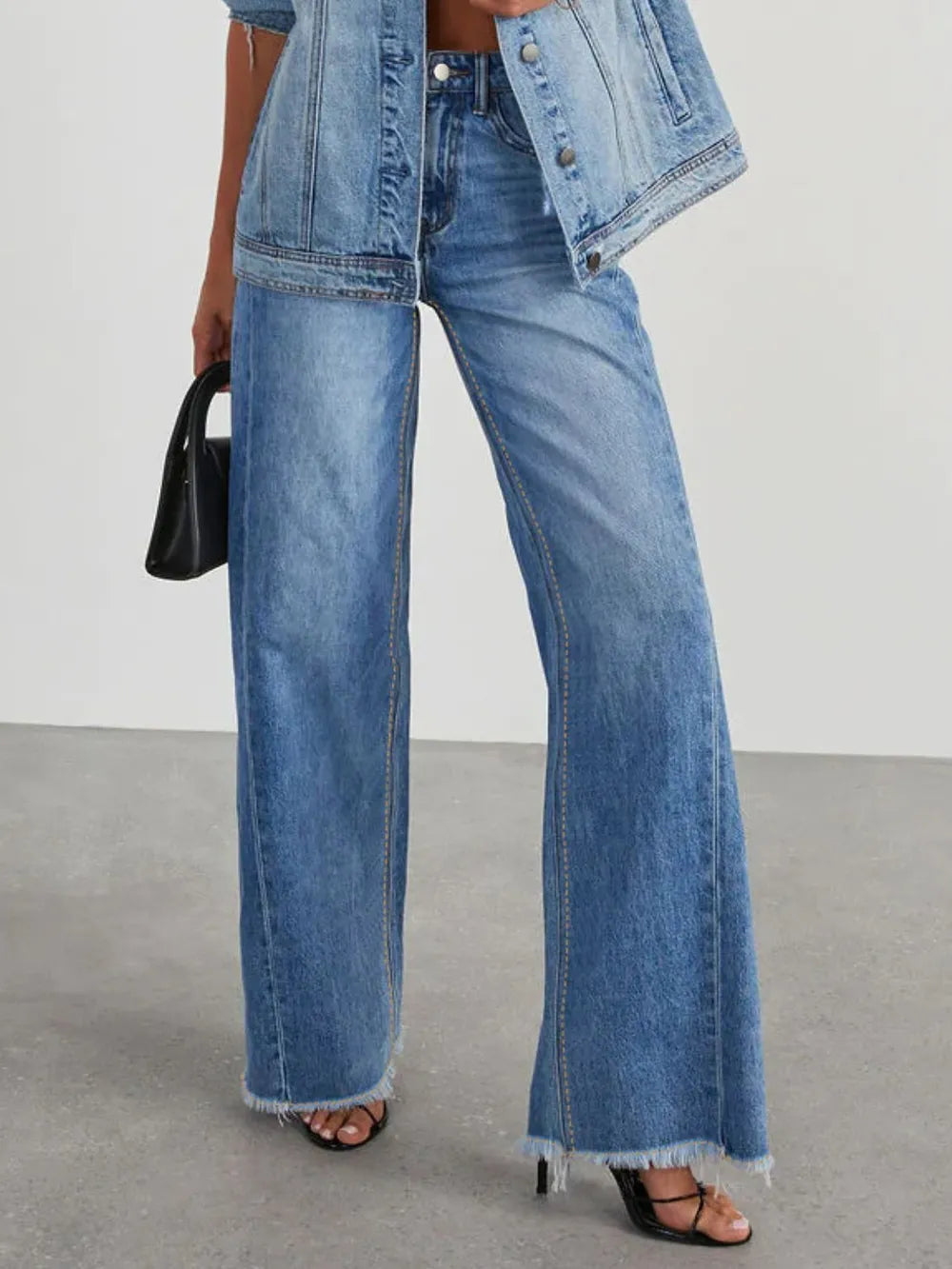 Raw Hem Wide Leg Jeans