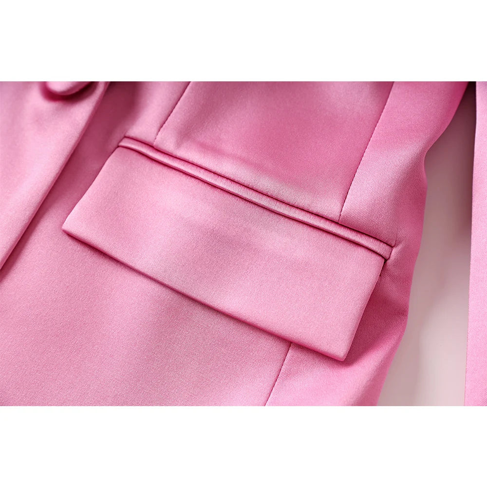 Pink Satin 3PCS Blazer Mini Skirt Set
