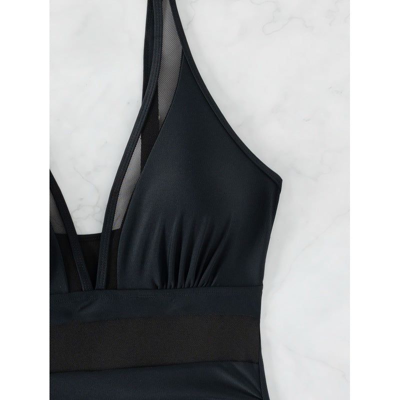One-piece Mesh Splicing Swimsuit - Plus Size