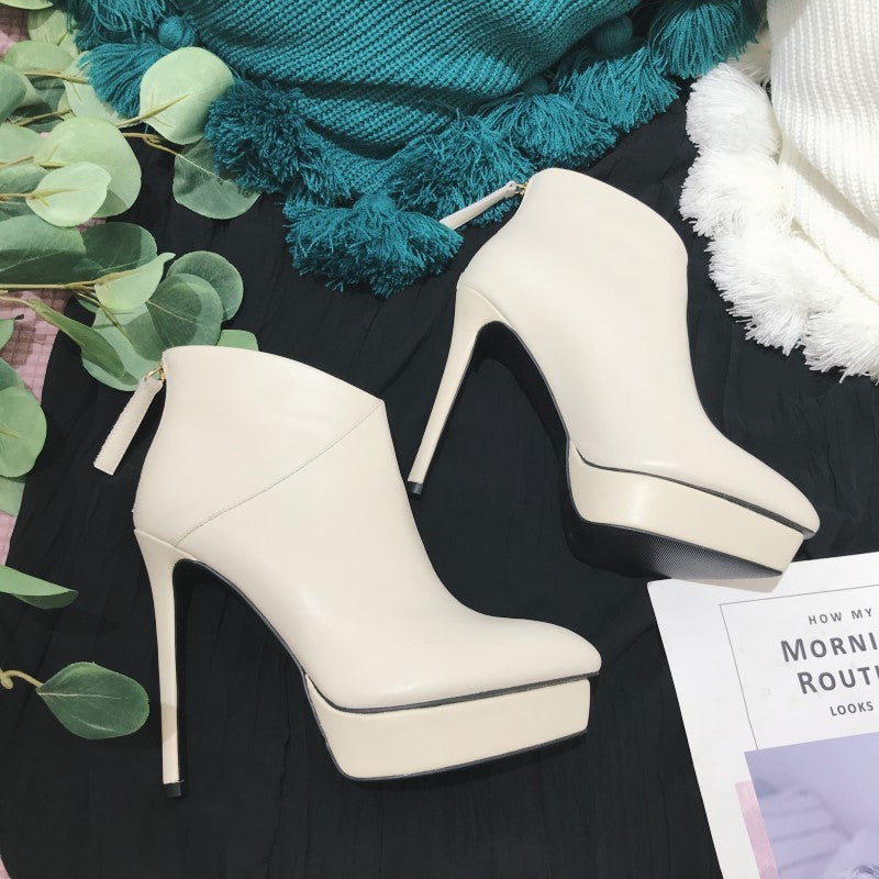 Leather High-heeled Stiletto Ankle Boots