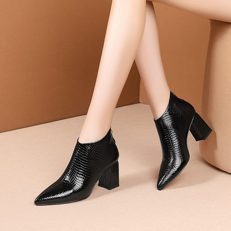 Pattern Leather Ankle Boots