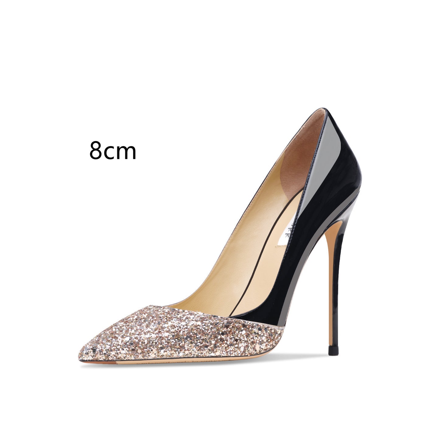 Gold Sequins Leather Stitching High Heels