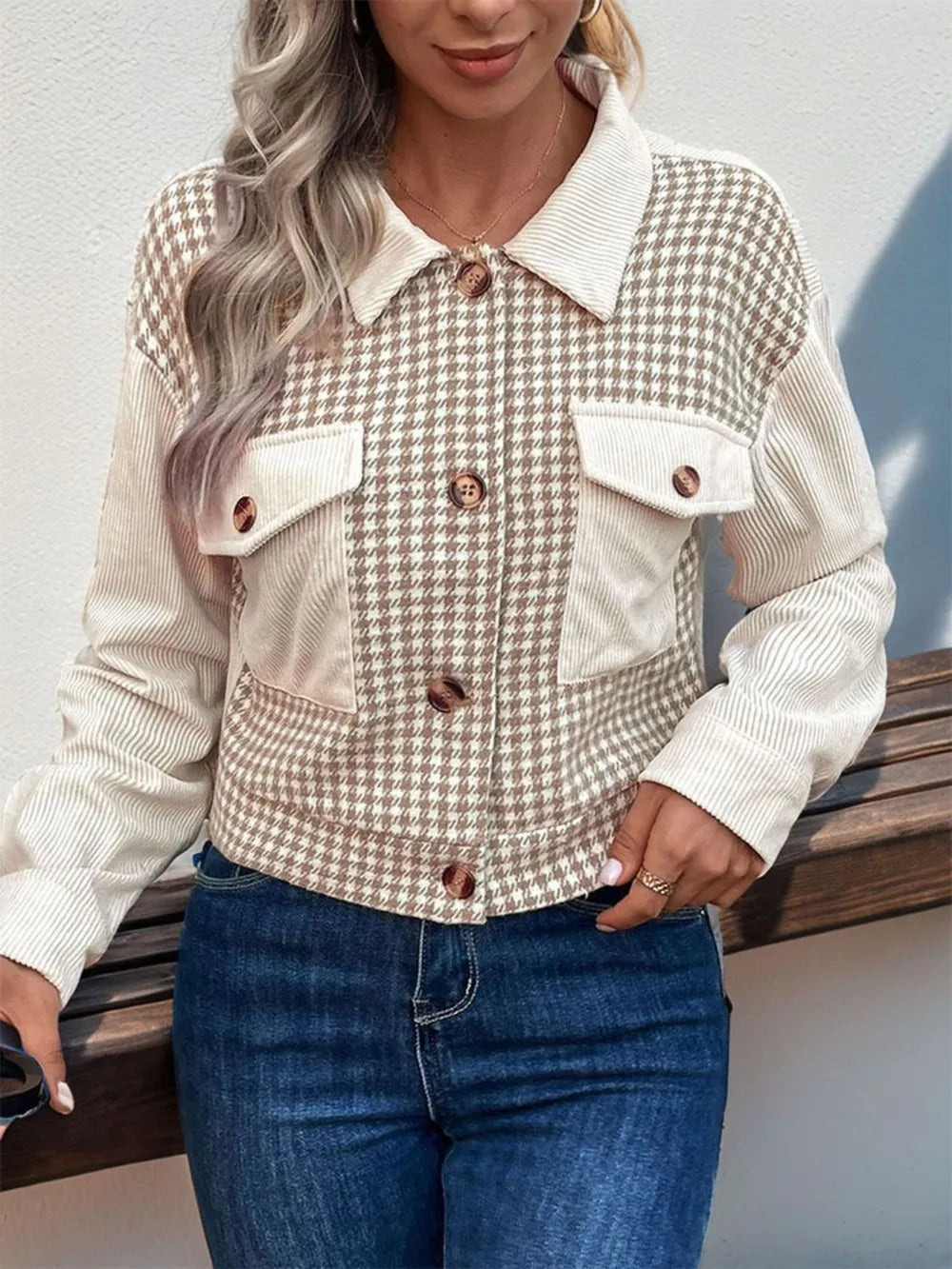 Pocketed Houndstooth Jacket