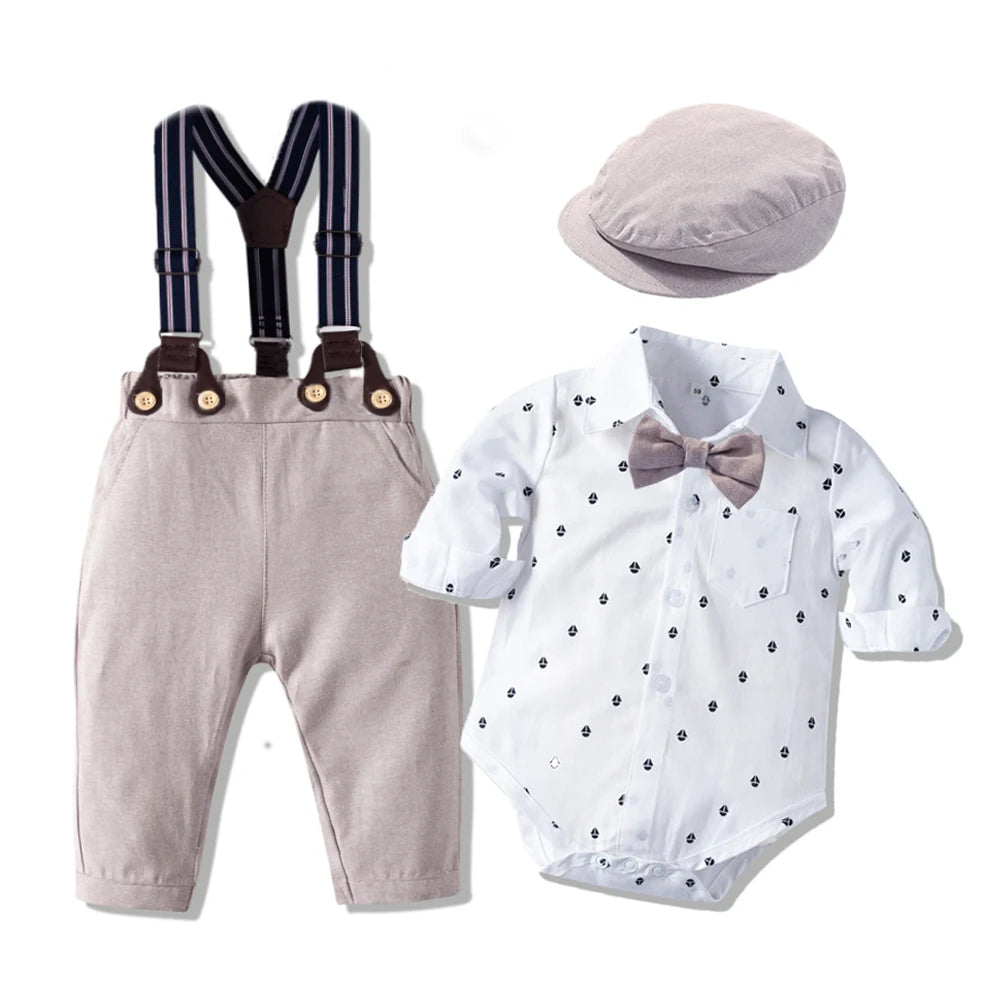 Baby Boy Suits - Romper + Vest + Hat Formal Suit 0- 24 M