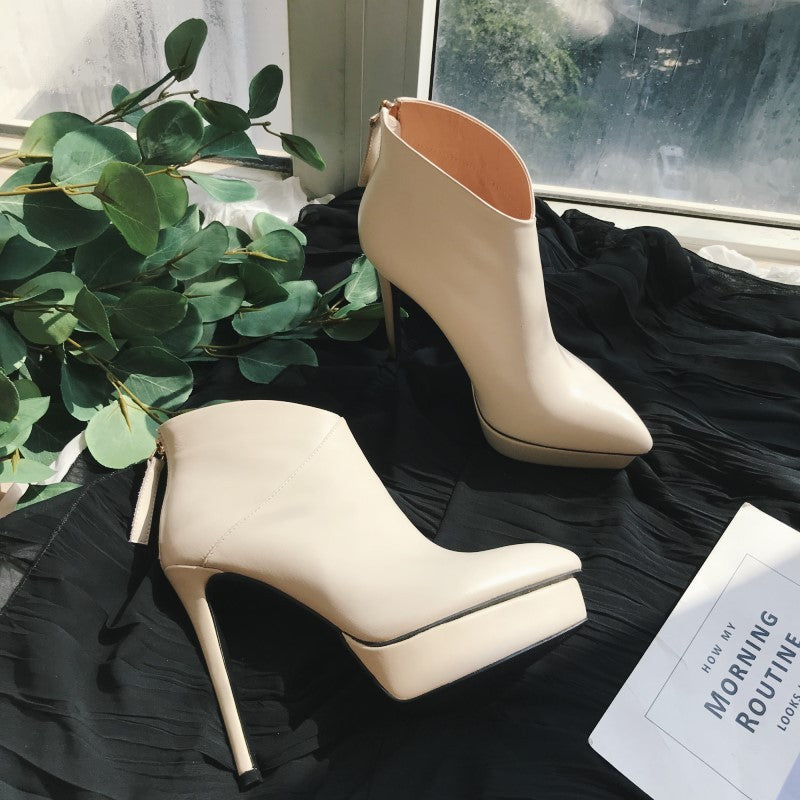 Leather High-heeled Stiletto Ankle Boots