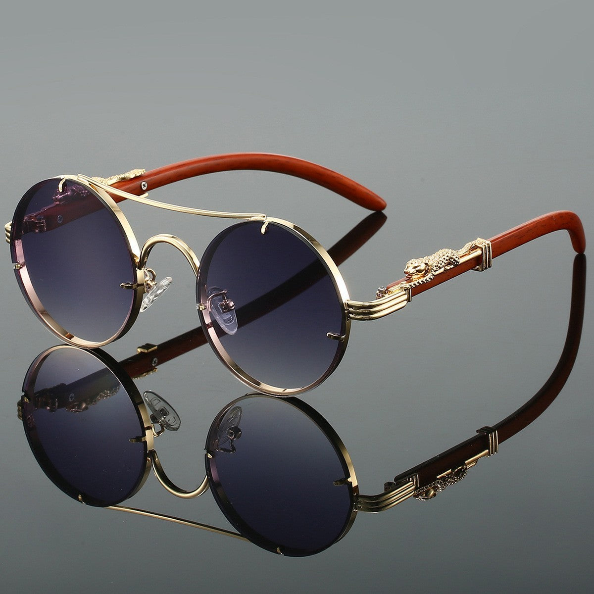 Retro Double Beam Leopard Head Sunglasses