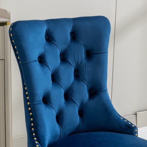 High-end Tufted Solid Wood Contemporary Velvet Dining Chair With Golden Stainless Steel Plating Legs -Nailhead Trim - Set Of 2