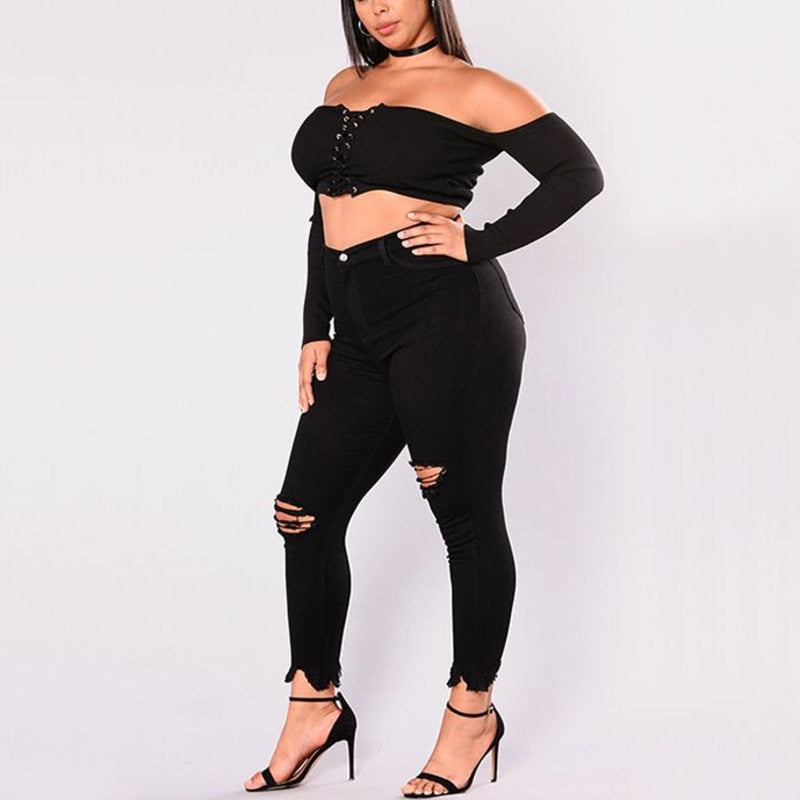 Mid Waist Black Jeans - Plus Size