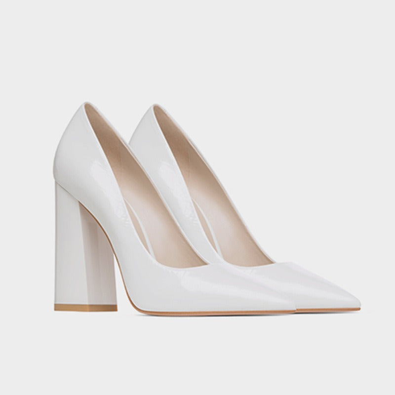 Thick Heeled Patent Leather High Heels