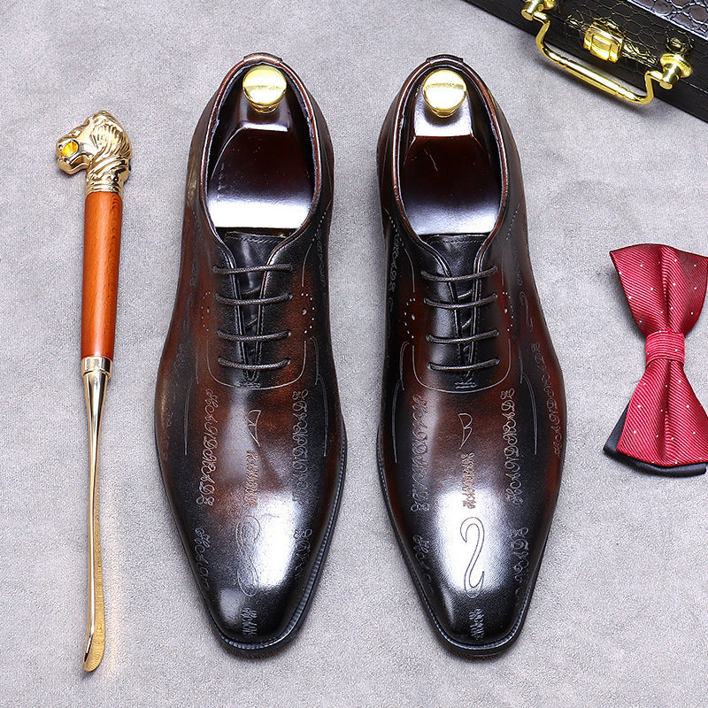 Two Tone Carved Genuine Leather Dress Shoes
