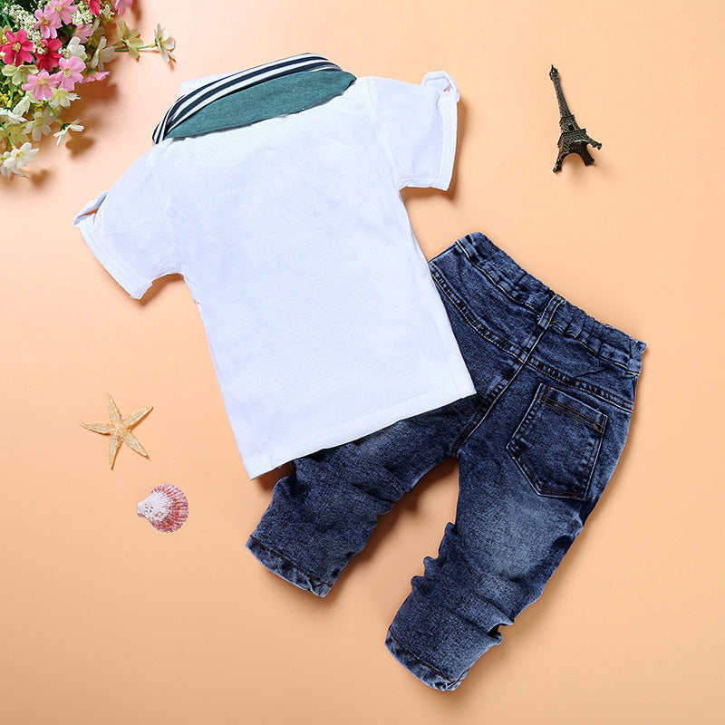 Handsome Short-sleeved Shirt  Jeans 3-piece Outfit
