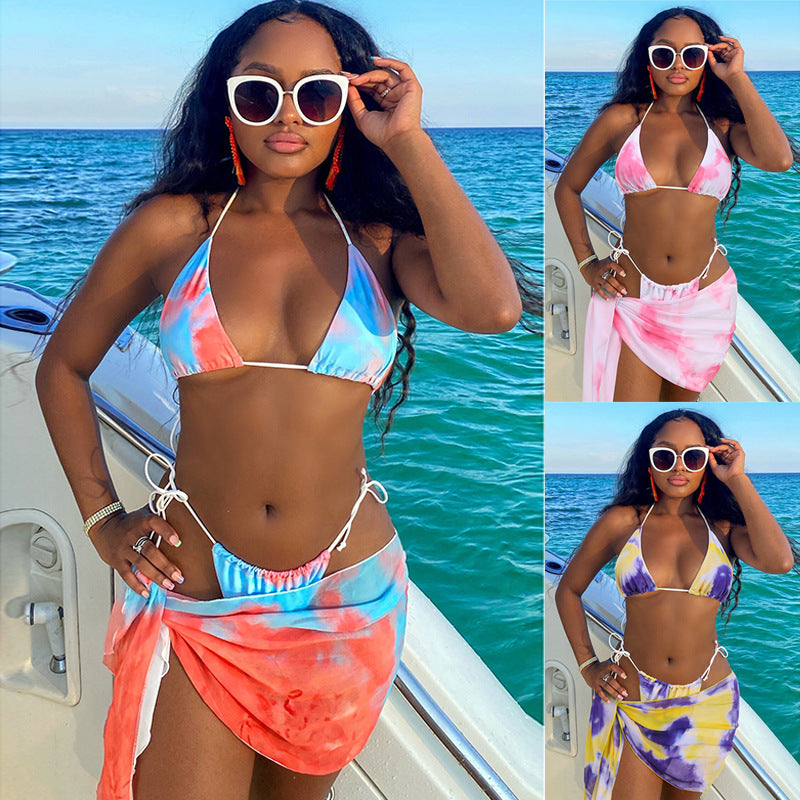 Tie-Die Split Three-Piece Bikini