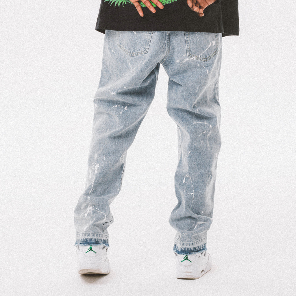 Distressed Broken Ink Straight-Leg Jeans
