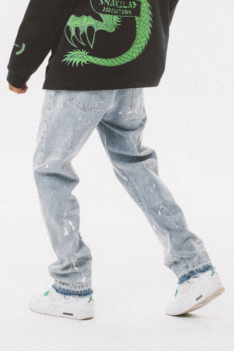 Distressed Broken Ink Straight-Leg Jeans